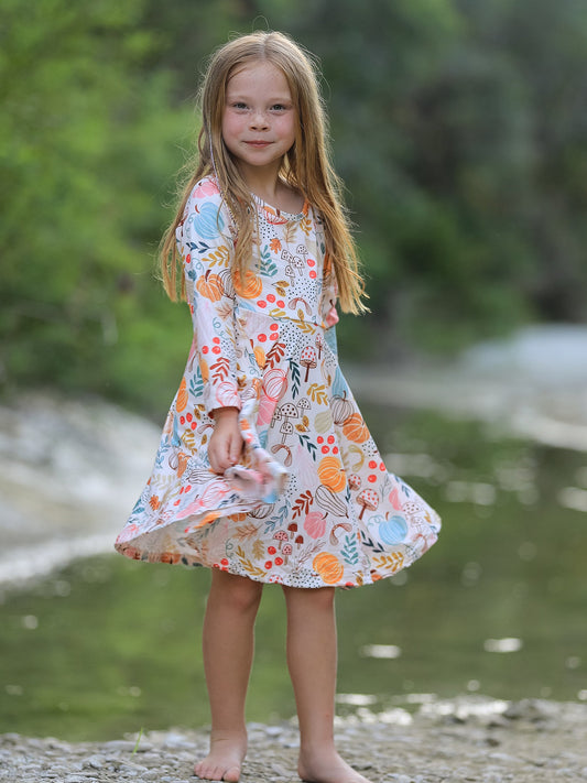 Fall Thanksgiving Pumpkin Leaf Print Dress -