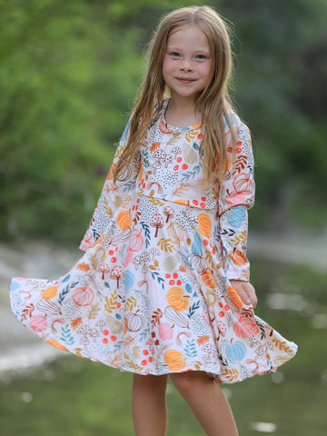 Fall Thanksgiving Pumpkin Leaf Print Dress