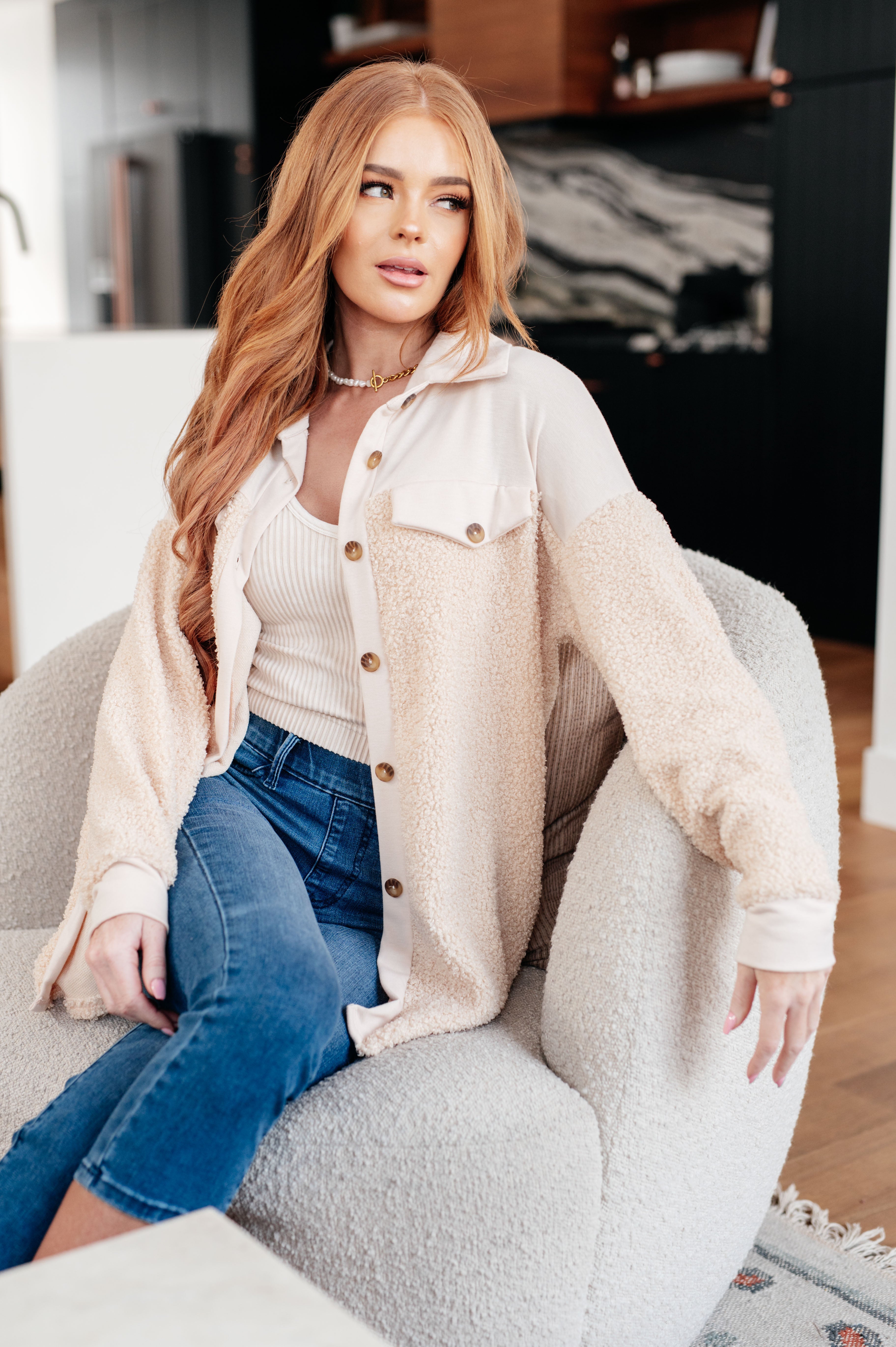 Endless Potential Sherpa Shacket in - Layers photo