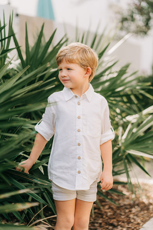 White Bamboo Linen Button-up Shirt in - Shirts & Tops photo