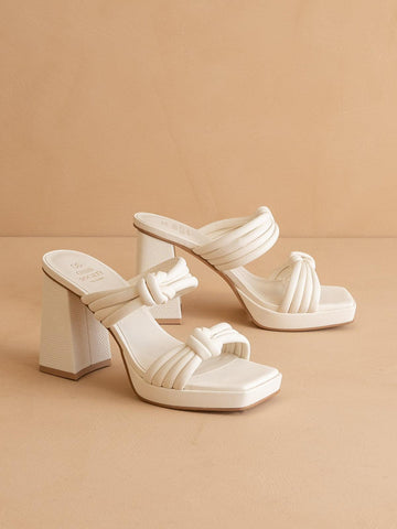 The Faith | White Knotted band platform snake-print heel