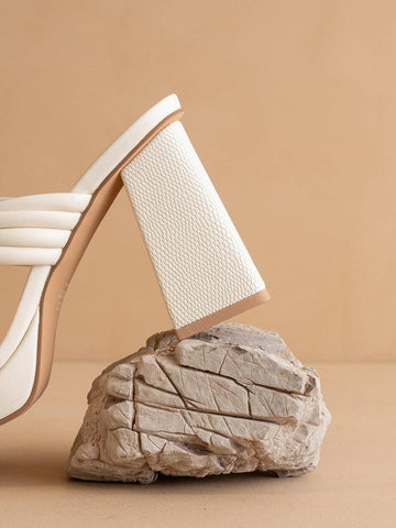 The Faith | White Knotted band platform snake-print heel