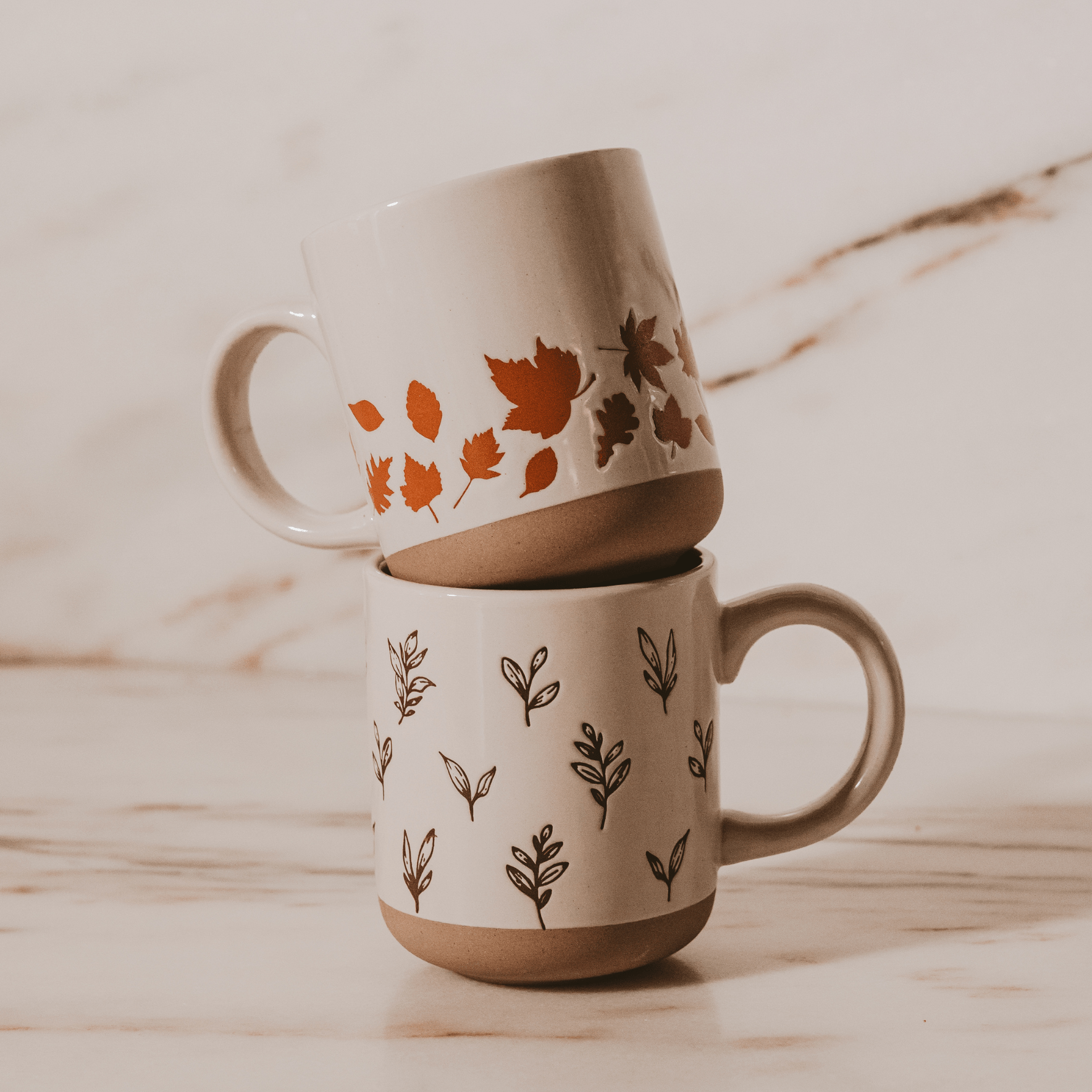 Orange Leaves 14oz. Cream Stoneware Coffee Mug - SwagglyLife Home & Fashion