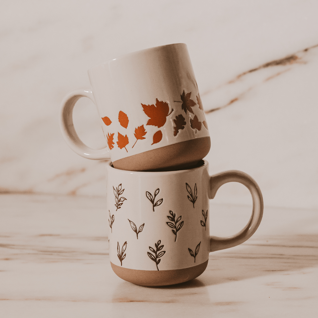 Orange Leaves 14oz. Cream Stoneware Coffee Mug - SwagglyLife Home & Fashion