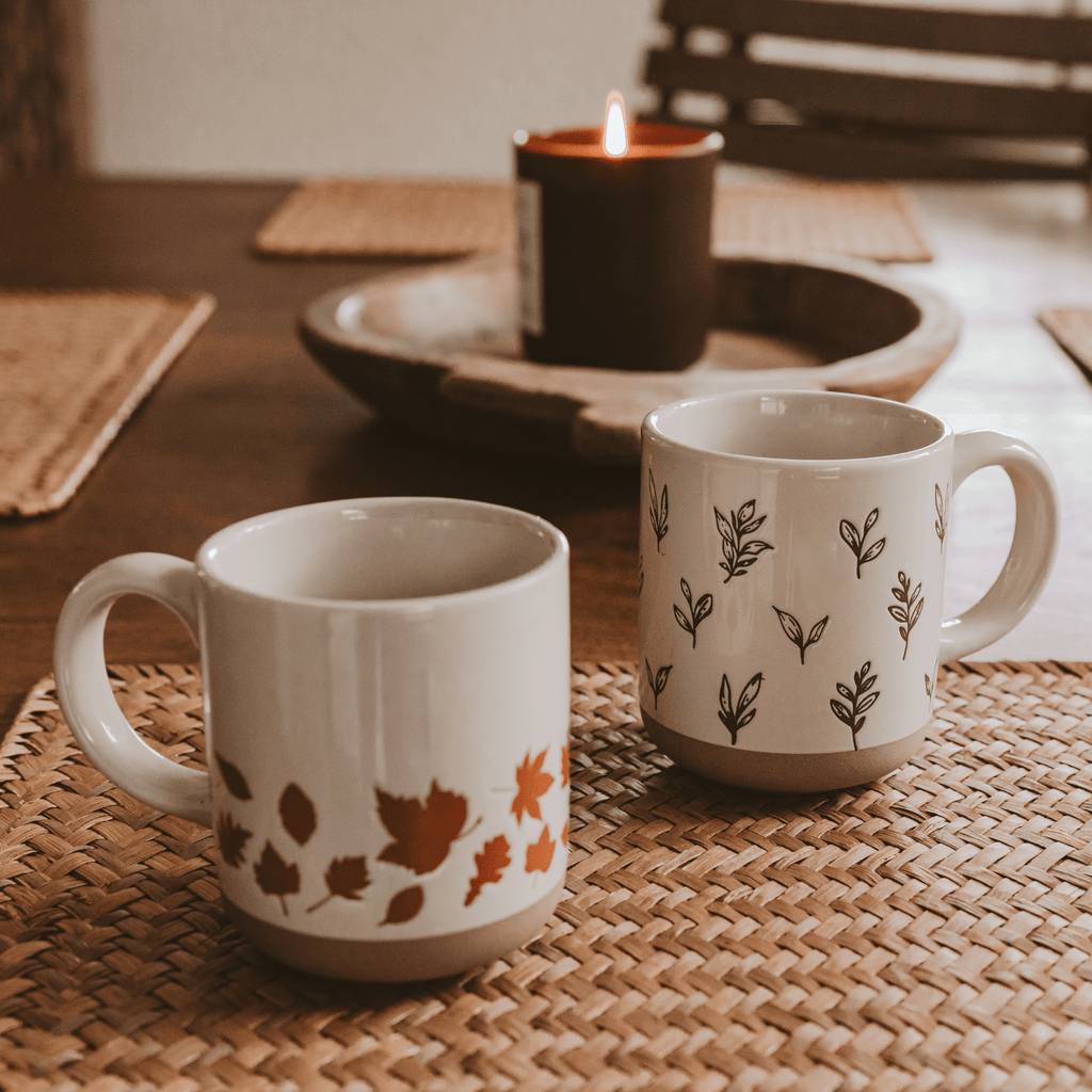 Orange Leaves 14oz. Cream Stoneware Coffee Mug - SwagglyLife Home & Fashion