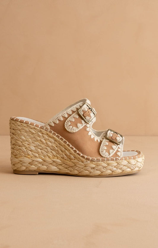 The Rae | Camel Embroidered Espadrille Wedges With Double Buckle Straps *FINAL SALE* in - WEDGE photo