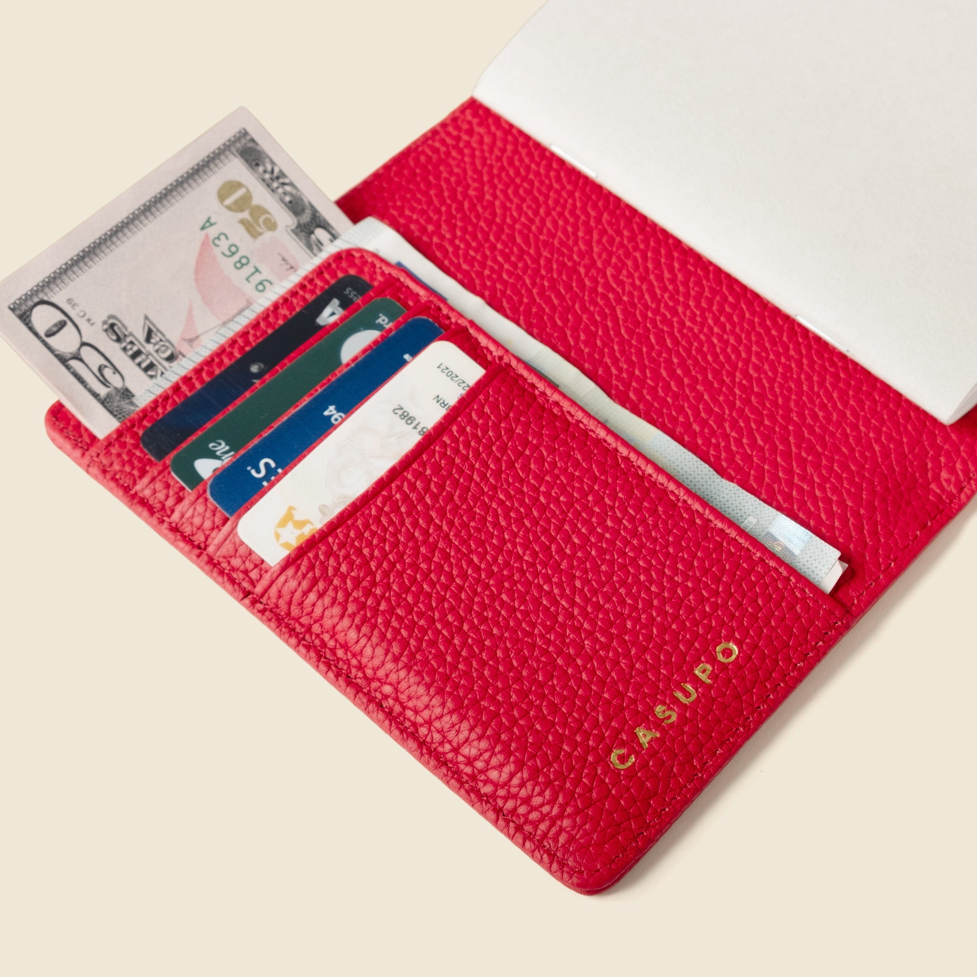 Leather Passport Wallet with RFID - Red in - Small Leather Goods photo