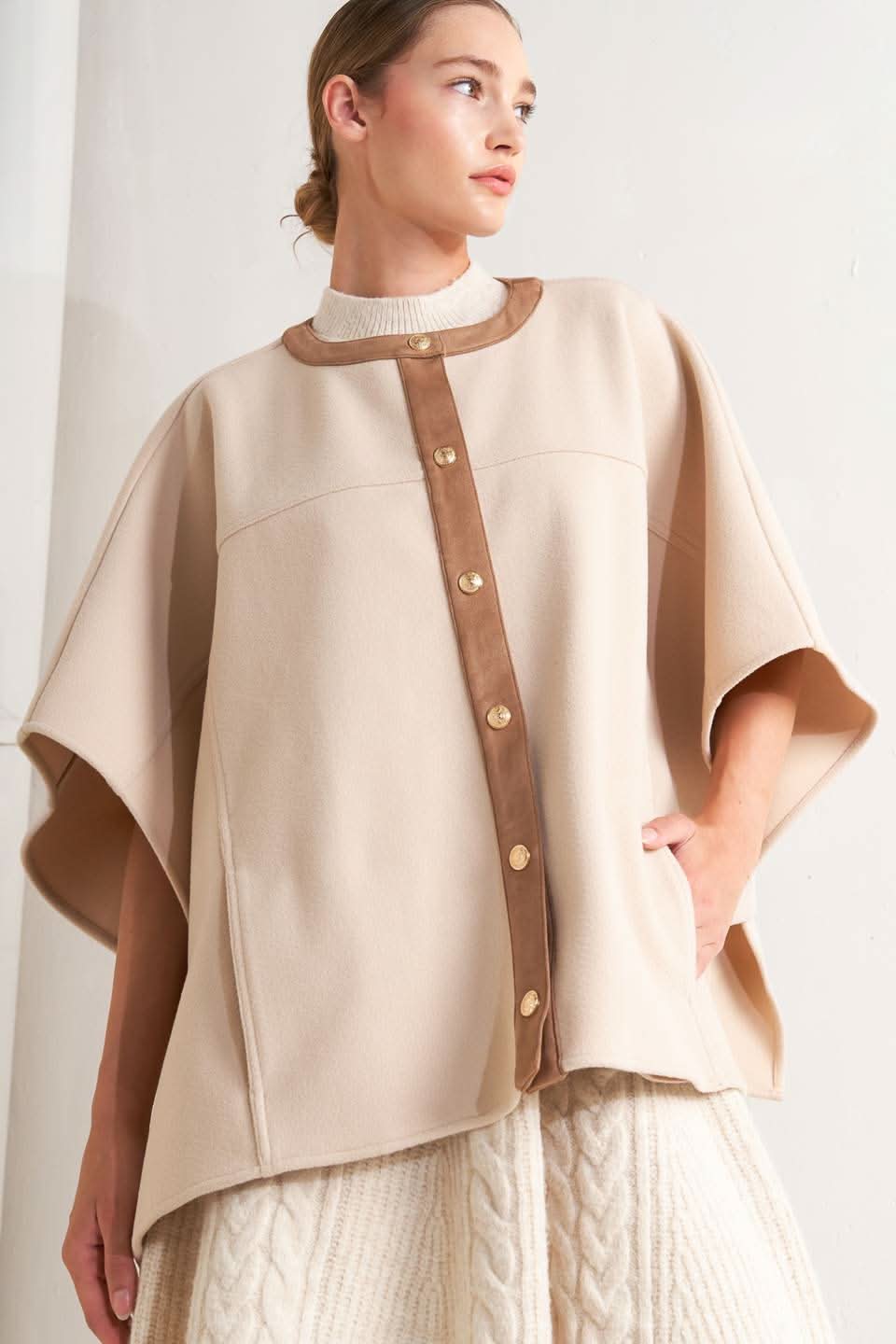 TIMELESS ELEGANCE WOVEN FELT CAPELET in - TOPS photo