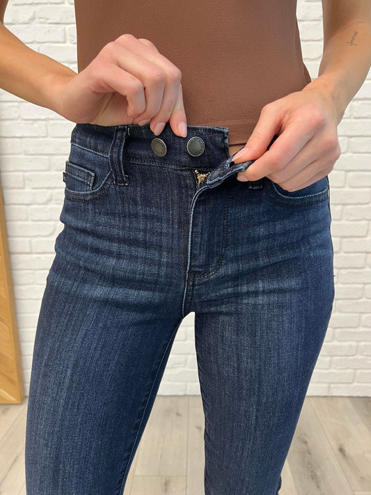 Fallon Mid Rise Adjustable Waist Raw Hem Skinny Jeans in - Womens photo