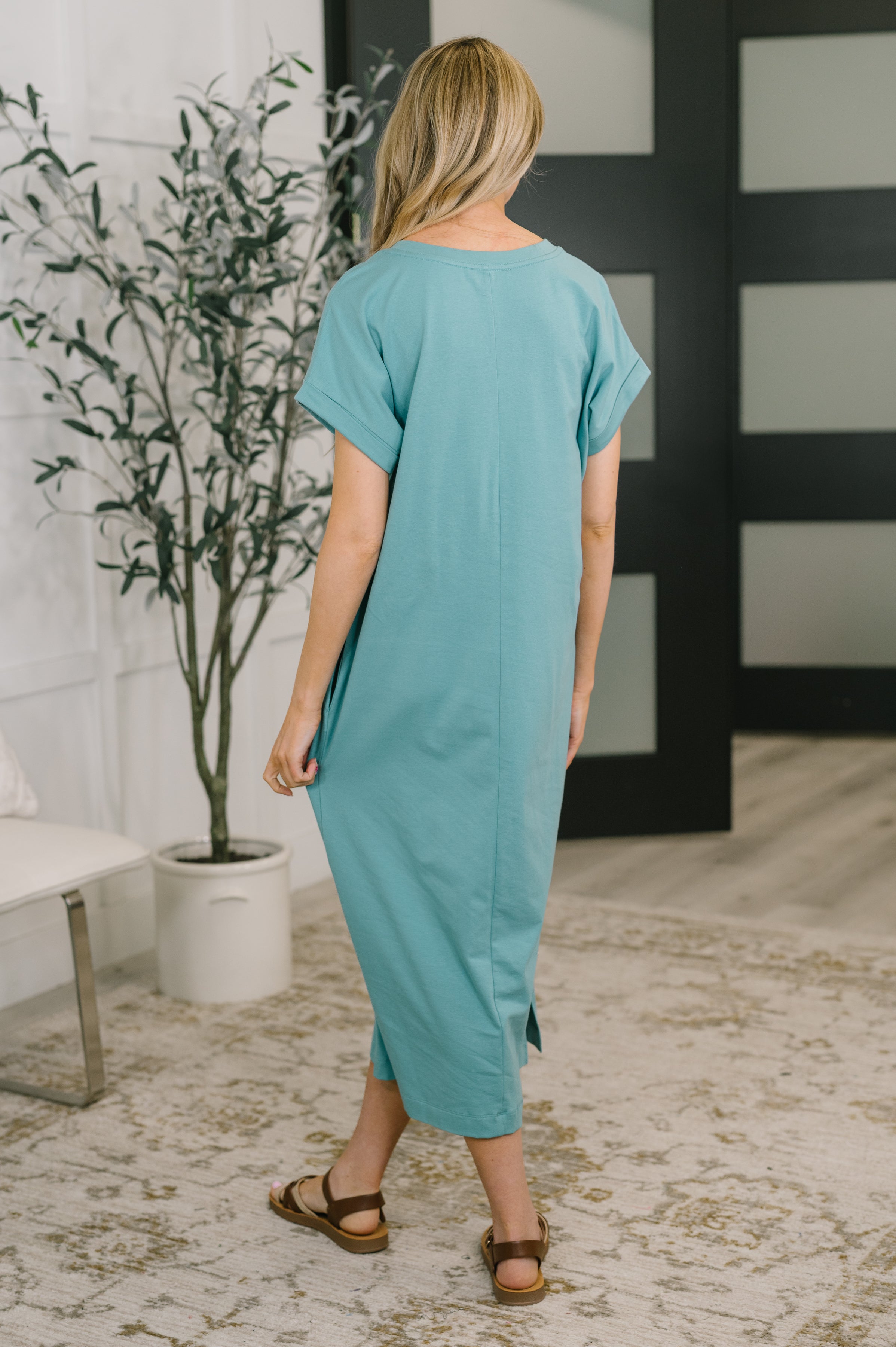 Fix You Right Up Short Sleeve Midi Dress in Dusty Teal in - Womens photo