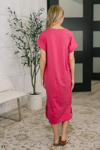 Fix You Right Up Short Sleeve Midi Dress in Hot Pink in - Womens photo