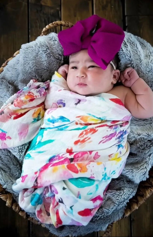 Swaddle Blanket - Bamboo and Cotton - Flora in - Swaddle Blankets & Hat / Headband Sets photo