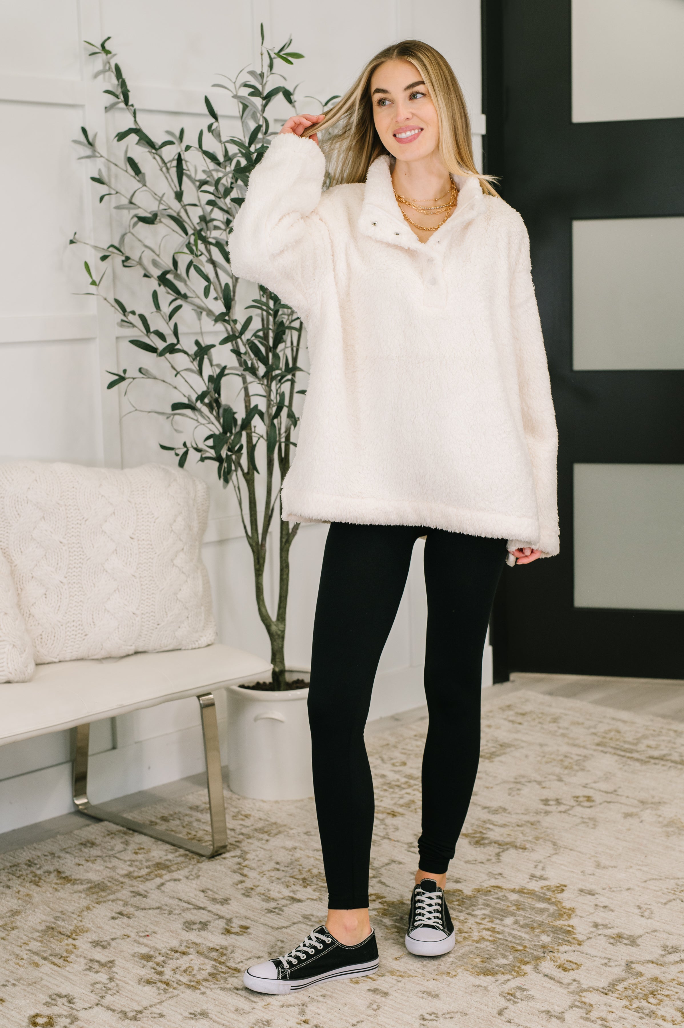 Fluffy Flurry Snap Button Pullover in - Womens photo