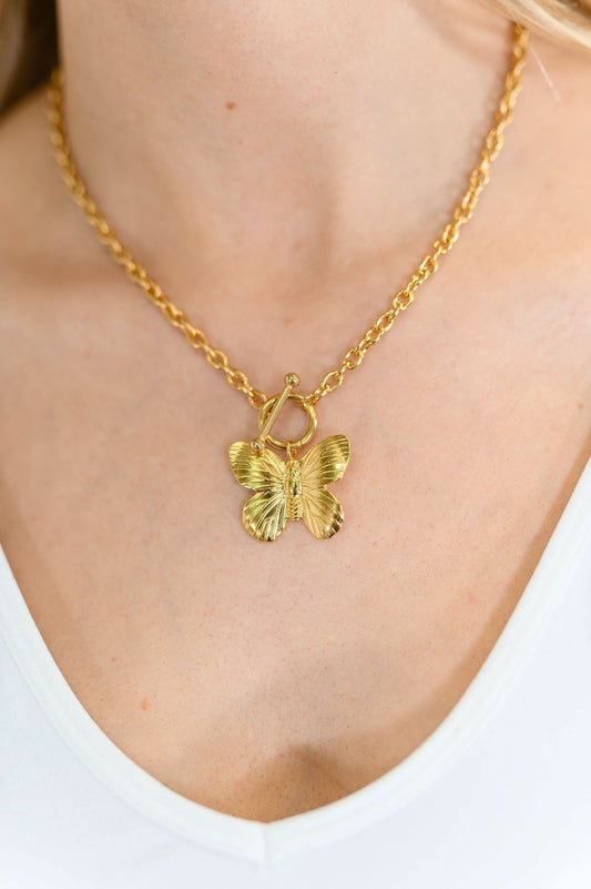 Flutter & Shine Butterfly Pendant Necklace in Gold in OS - Womens photo