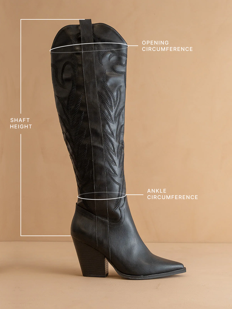 The Bronco | Black Knee High Embroidered Cowboy Boot in - BOOTS & BOOTIES photo