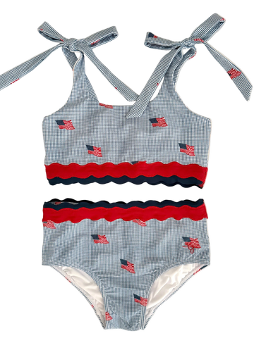 Scalloped High Waisted Bikini - Heritage Flag