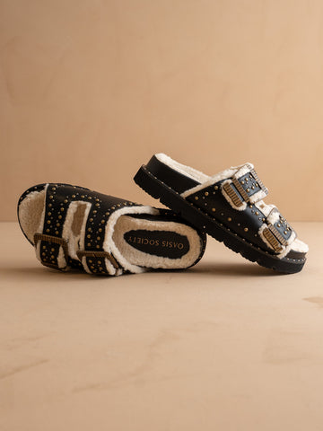 The Gaylen | Black Fleece Lined Slipper Slide - SwagglyLife Home & Fashion