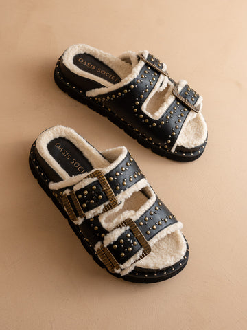 The Gaylen | Black Fleece Lined Slipper Slide - SwagglyLife Home & Fashion