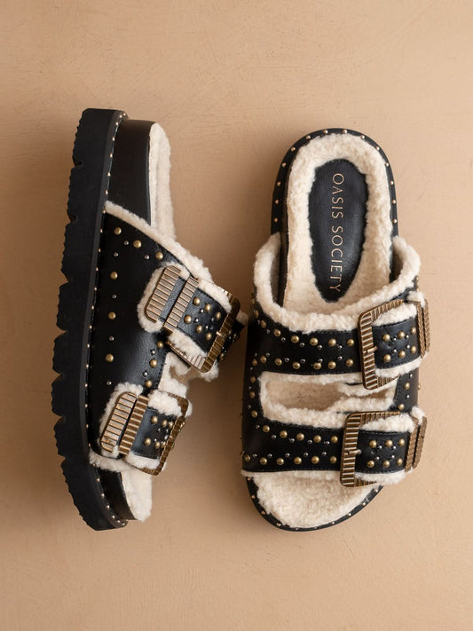 The Gaylen | Black Fleece Lined Slipper Slide in 6.5 Black - SANDALS photo
