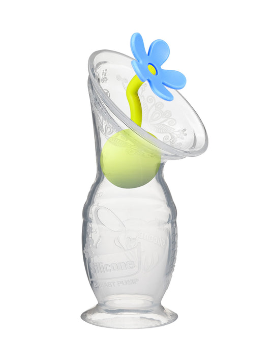 Haakaa Gen 2 Silicone Breast Pump with Suction Base 4 oz and Silicone Flower Stopper Set - Blue