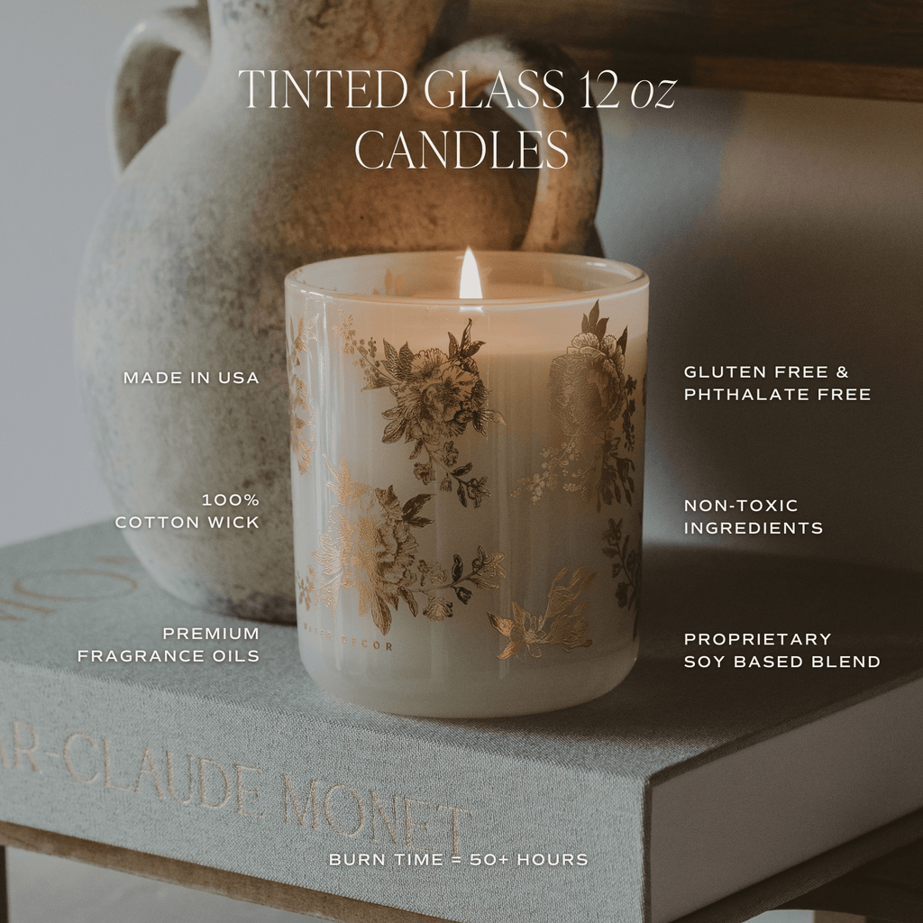 Gold Delft Soy Candle - White Translucent Tinted Glass Jar - 12 oz in - Candles photo