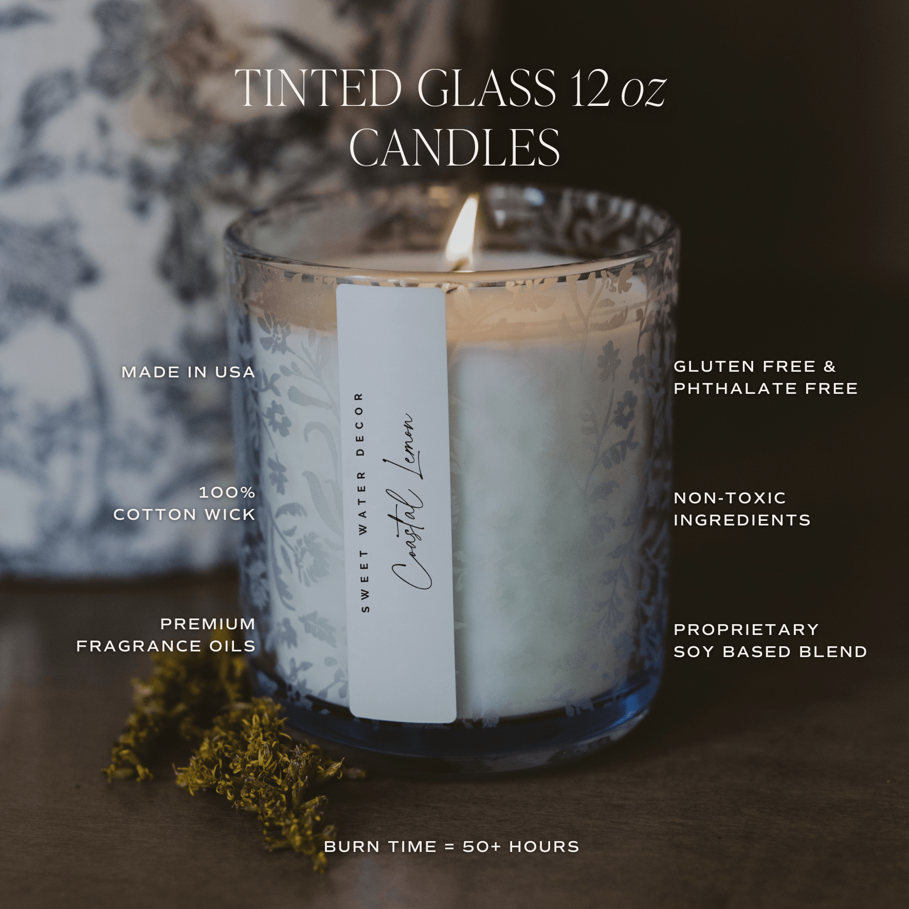 Salt and Sea Soy Candle - Blue Tinted Glass Jar - 12 oz in - Candles photo