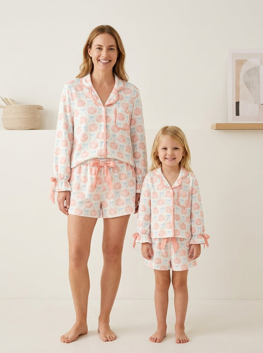 Mommy and Me Fall Pumpkin Print Pajama Set -