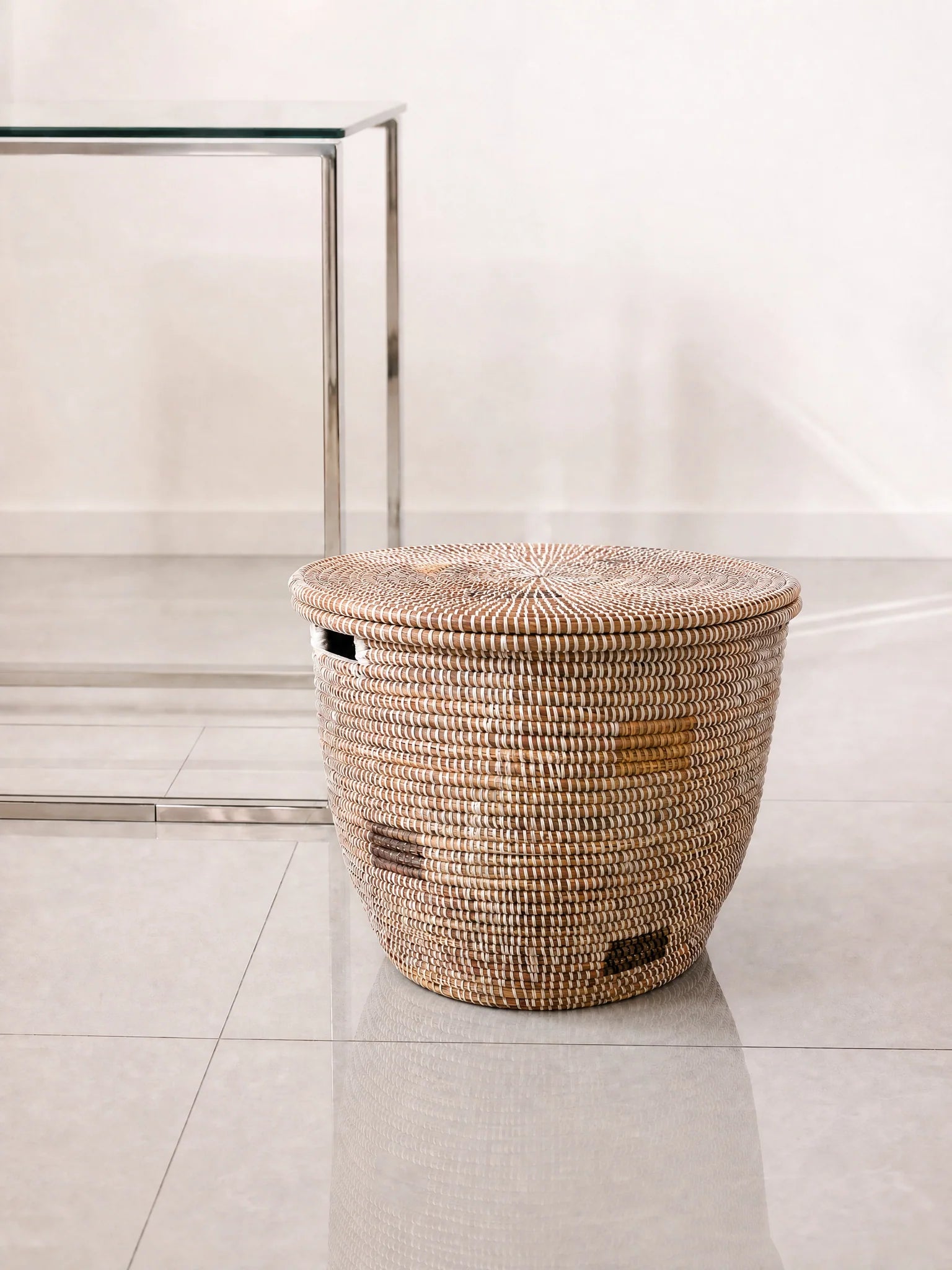 Handwoven Wolof Storage Basket | White & Gray | Senegal