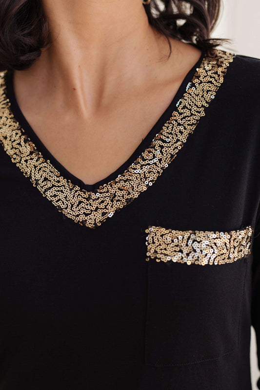 One Eleven North Glitter Lining Long Sleeve V-Neck Top in - Tops photo