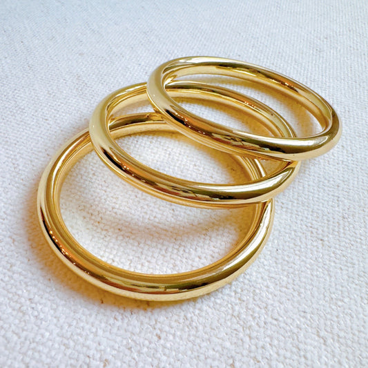 Golden Stack Luxe Bangle Set – Sleek Polished Gold-Tone Arm Candy in Classic Stacking Style in - Jewelry photo