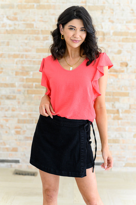 Got Me Cornered V Neck Ruffle Sleeve Top in - Tops photo