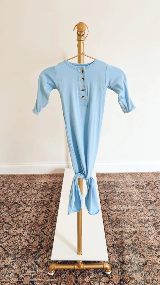 Newborn Knotted Gown & Hat Set Baby Blue, Newborn Clothes for Boys in - Newborn Knotted Baby Gown Sets photo