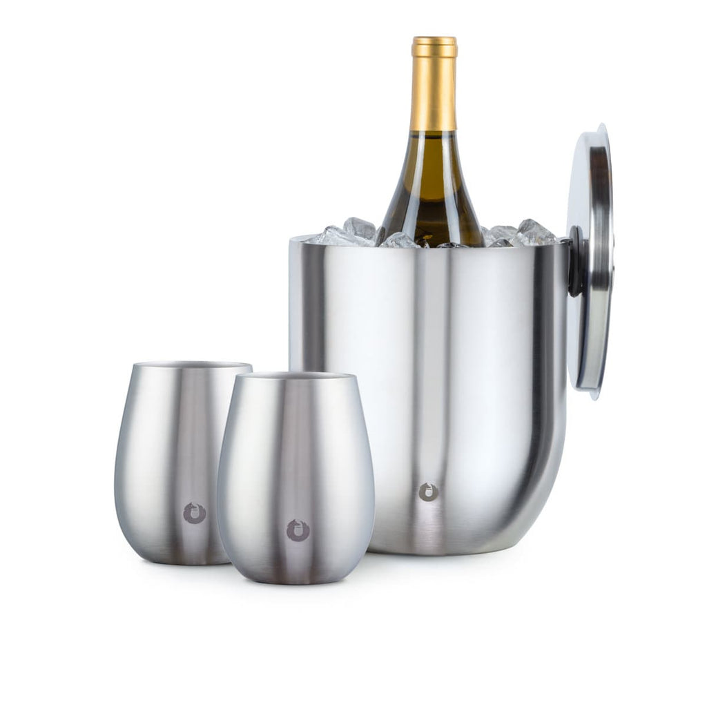 Stainless Steel Ice Bucket with Grand Pinot Wine Set, Steel in Steel - photo