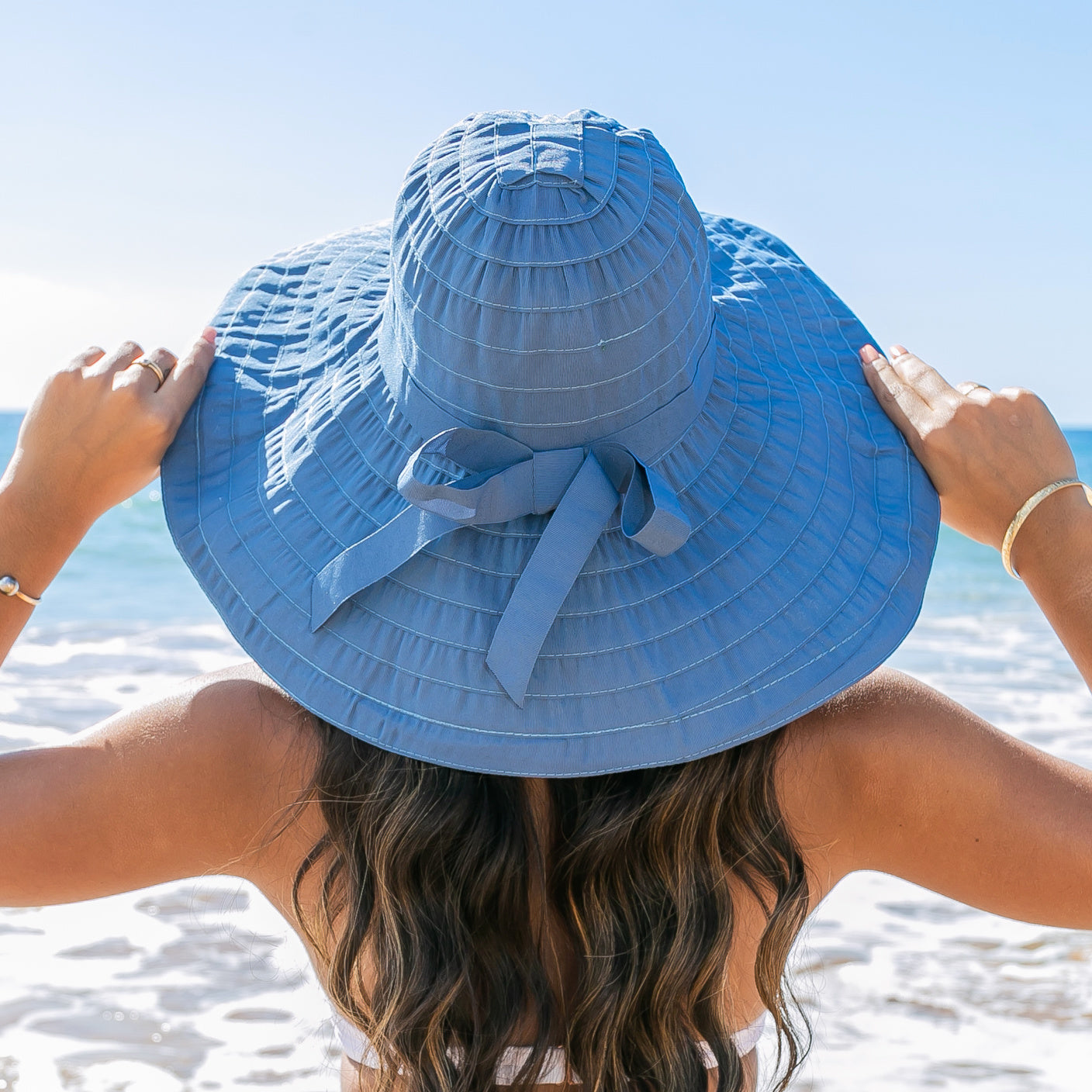 Classic Bow Accent Sunhat in Slate Blue - photo