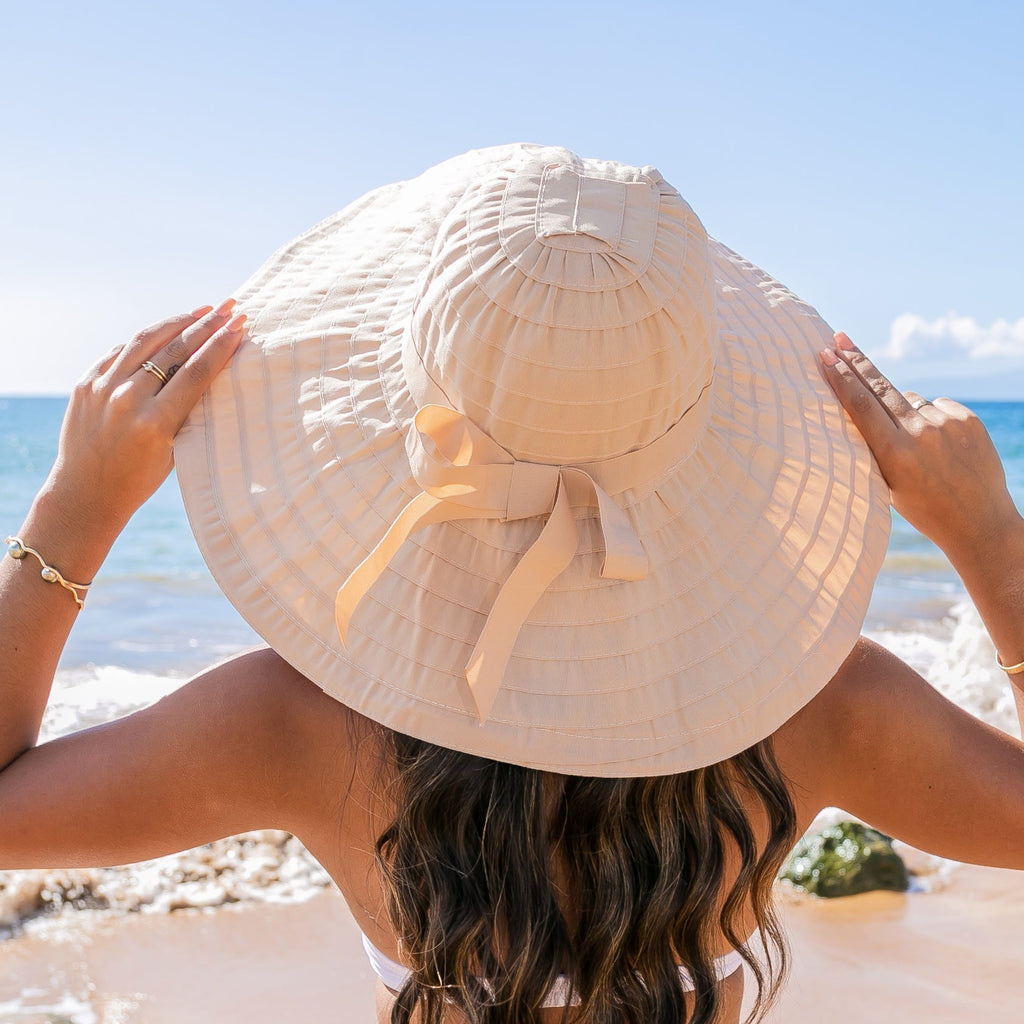 Classic Bow Accent Sunhat in Beige - photo