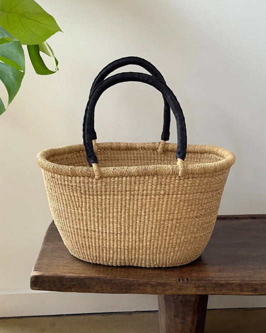 Handwoven Oval Market Basket with Leather Handles in Default Title - Baskets photo