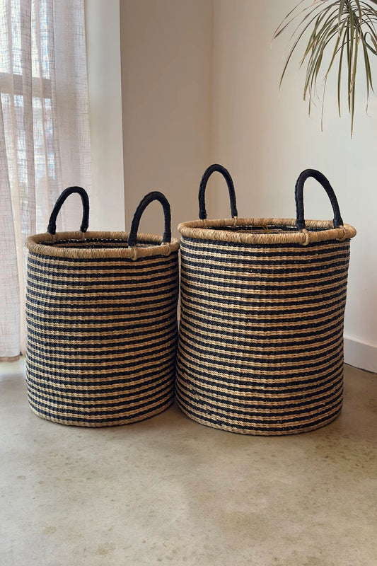 Handwoven African Storage & Laundry Hampers – Black Stripes in Set of 2 - Baskets photo