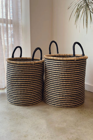 Handwoven African Storage & Laundry Hampers – Black Stripes in Set of 2 - Baskets photo