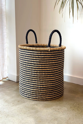 Handwoven African Storage & Laundry Hampers – Black Stripes in Large - Baskets photo