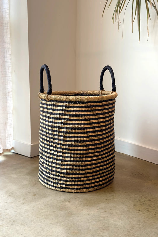Handwoven African Storage & Laundry Hampers – Black Stripes in Medium - Baskets photo