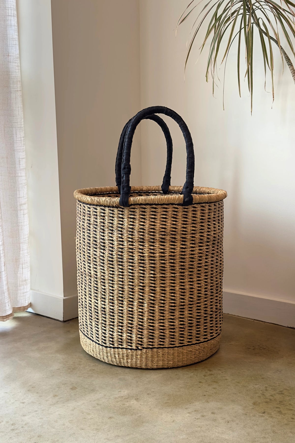 Large Handwoven Storage & Laundry Hamper – Vertical Stripe in Default Title - Baskets photo