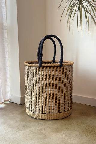 Large Handwoven Storage & Laundry Hamper – Vertical Stripe in Default Title - Baskets photo