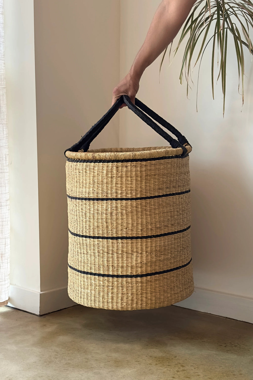 Large Handwoven Storage & Laundry Hamper – Black Stripe in - Baskets photo