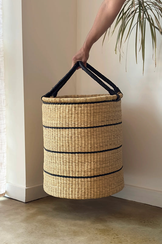 Large Handwoven Storage & Laundry Hamper – Black Stripe in - Baskets photo