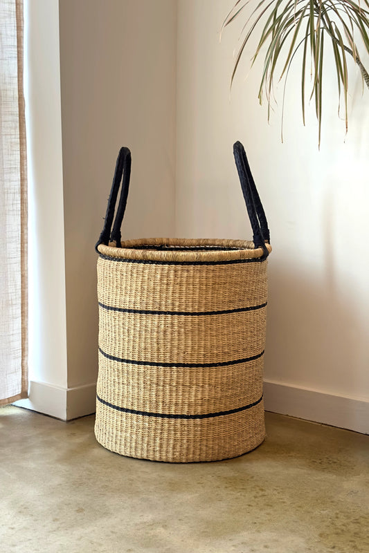 Large Handwoven Storage & Laundry Hamper – Black Stripe in Default Title - Baskets photo