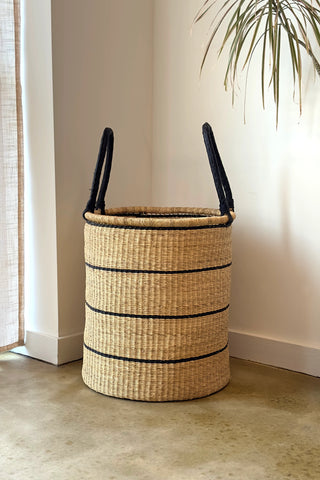 Large Handwoven Storage & Laundry Hamper – Black Stripe in Default Title - Baskets photo