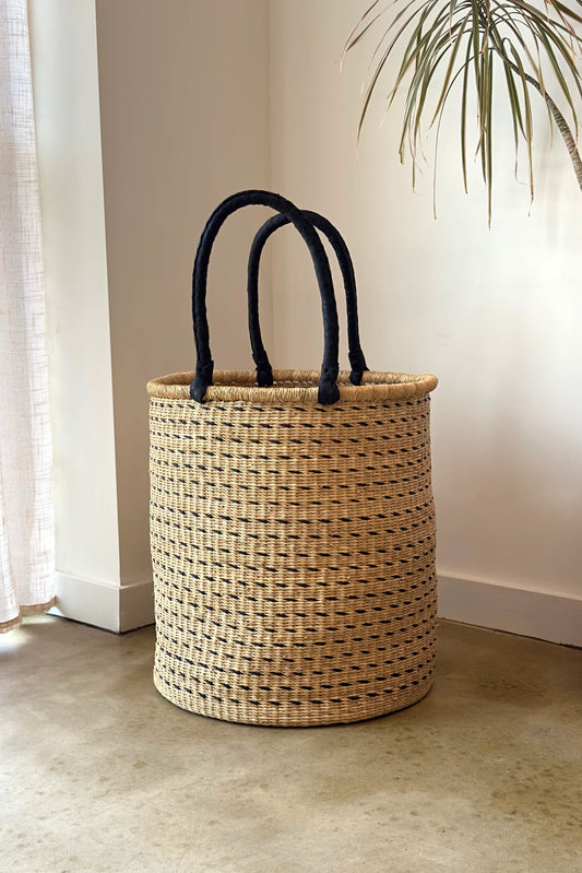 Large Handwoven Storage & Laundry Hamper – Black Dash in Default Title - Baskets photo
