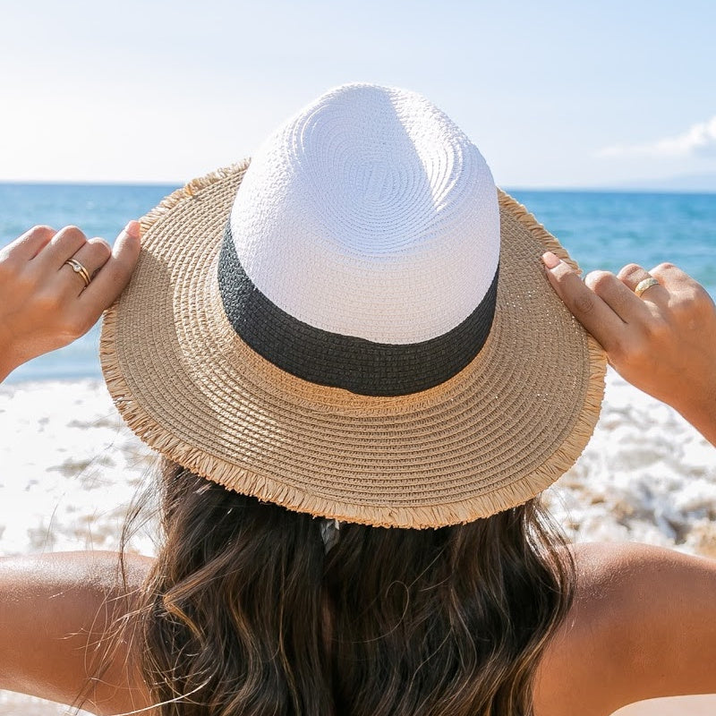 Fray Edge Color Block Panama Hat in - Straw Sunhat photo