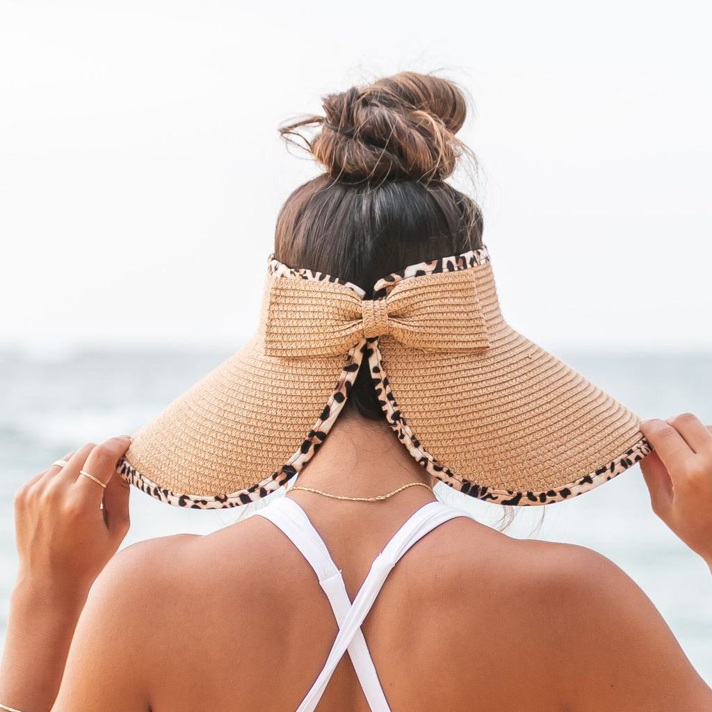 Leopard Trim Foldable Bow Visors in Khaki - Sun Visor photo