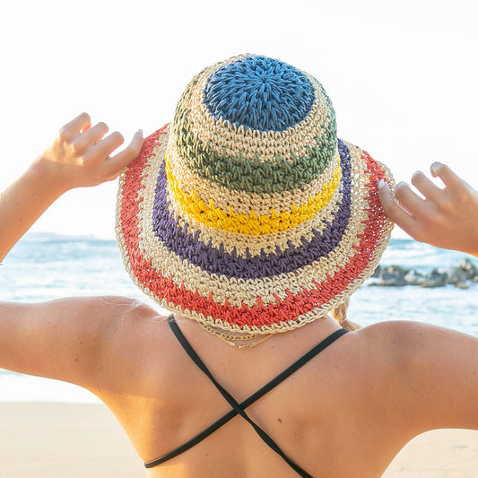 Rainbow Woven Straw Bucket Hat in - Straw Sunhat photo